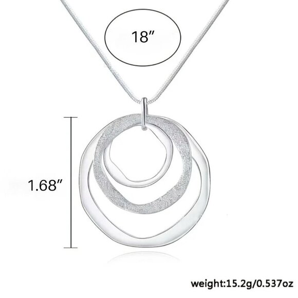 NWT S925 Silver Stamped Triple Circle Pendant Snake Chain Necklace For Women - Picture 3 of 14